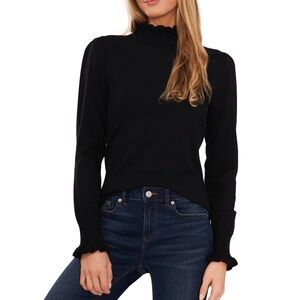 Cece ruffle trim mock neck sweater